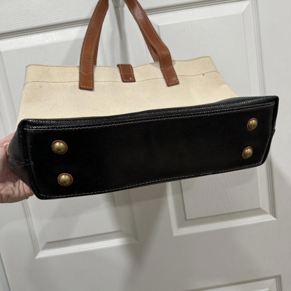 FOSSIL Austin Shoppper Off White Black Cotton Canvas Tote‎ Shopper Canvas Bag - Picture 10 of 12